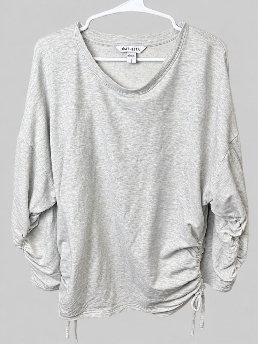 Athleta Women's Large Gray Ruched Drawstring Long Sleeve Top relaxed Athleisure